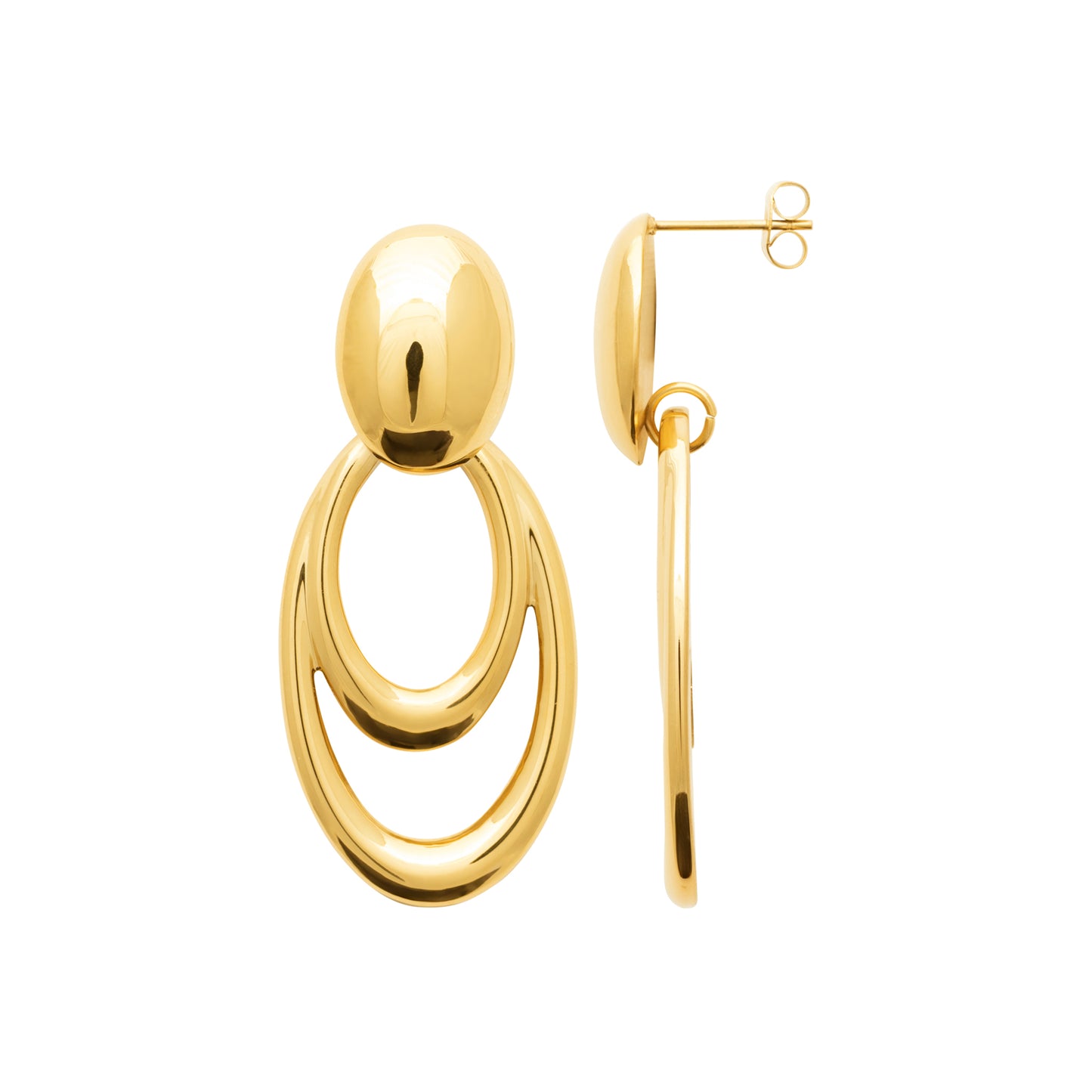 Boucles d’oreilles dorées à double anneau – en acier inoxydable