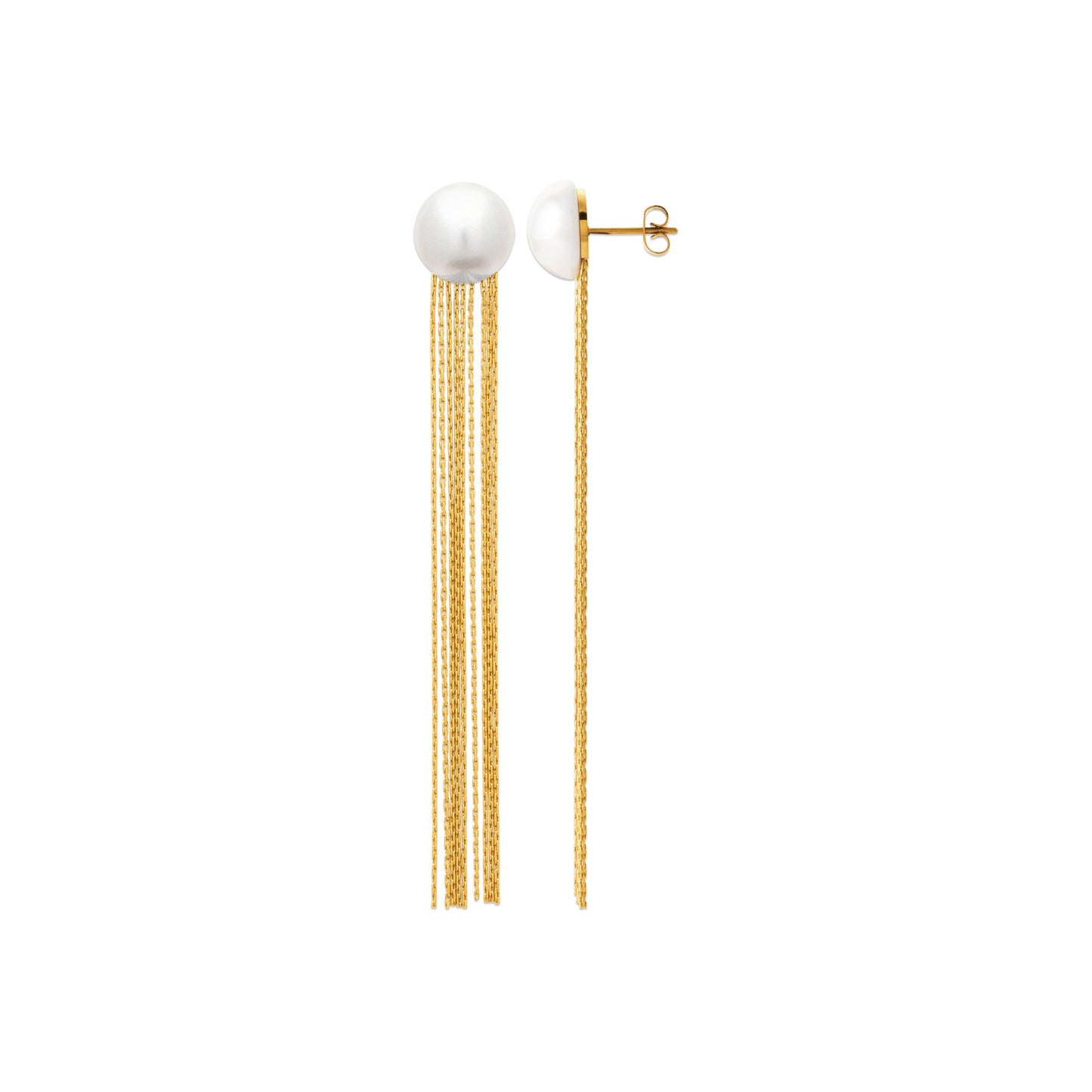 Boucles d’oreilles longues dorées avec perle – en acier inoxydable