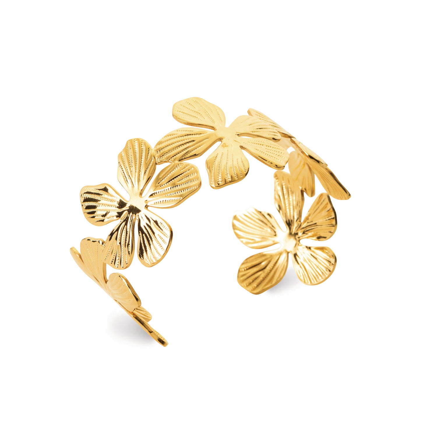Bracelet jonc doré fleurs ajourées – acier inoxydable