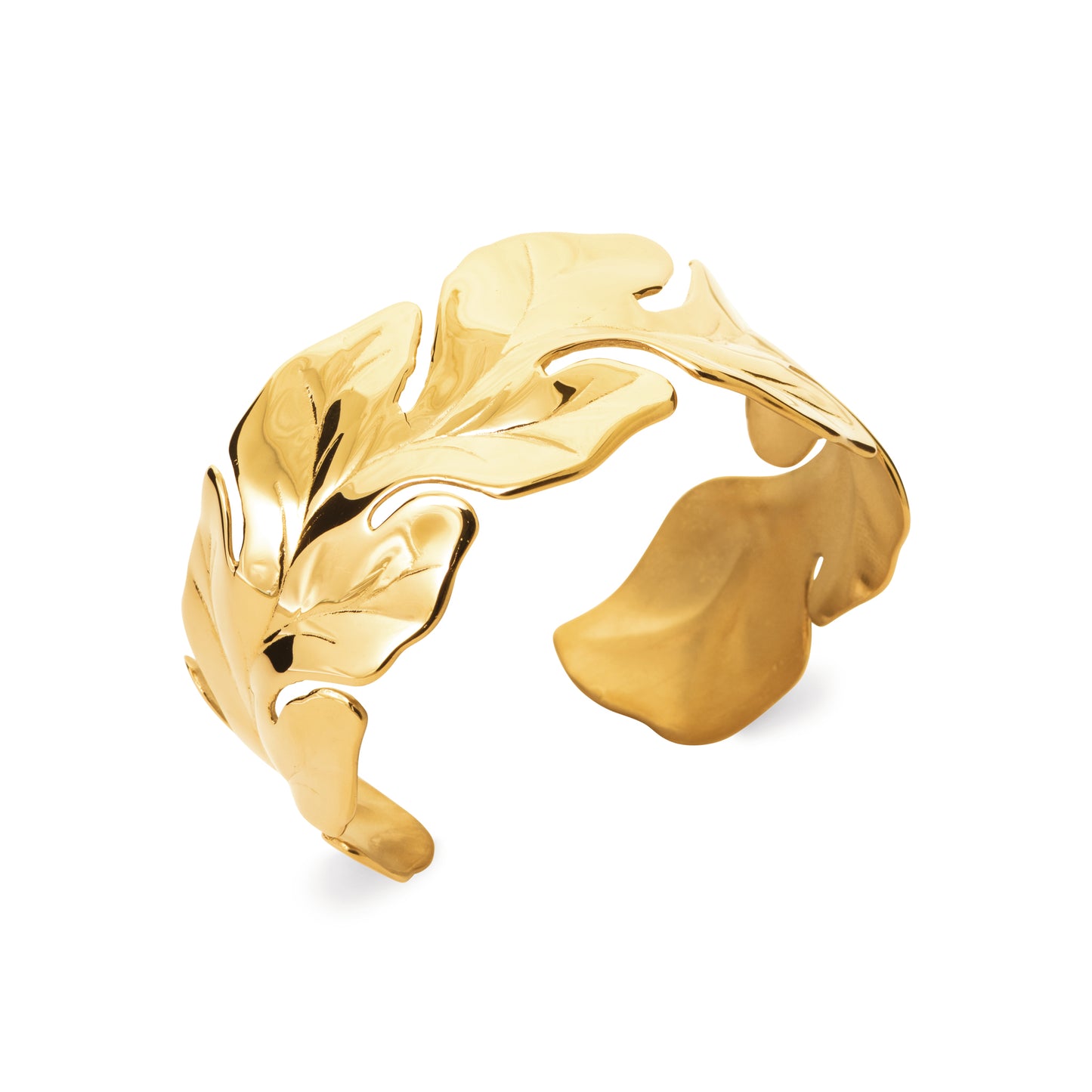 Bracelet jonc doré feuillage – acier inoxydable