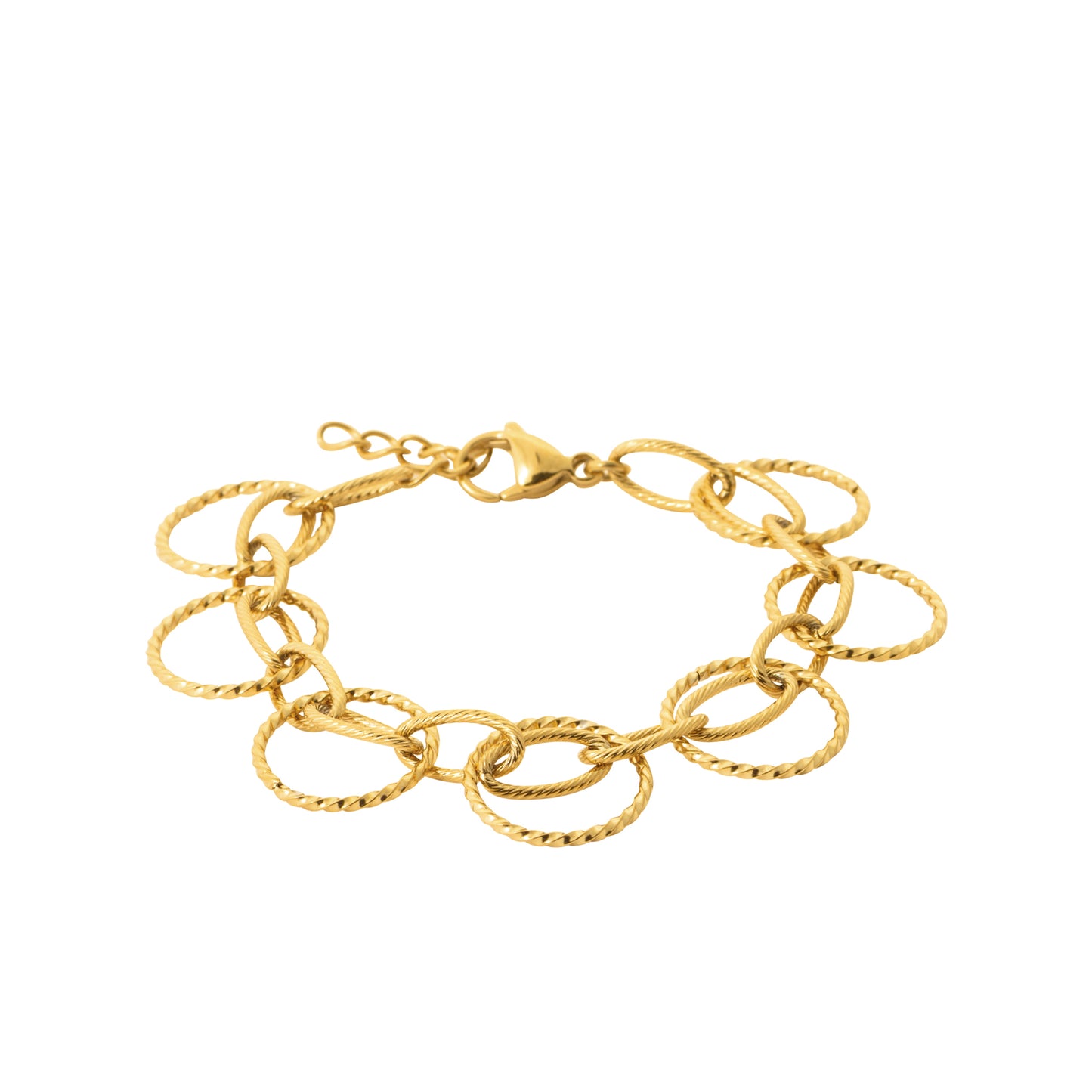 Bracelet maillons ronds torsadés en acier doré