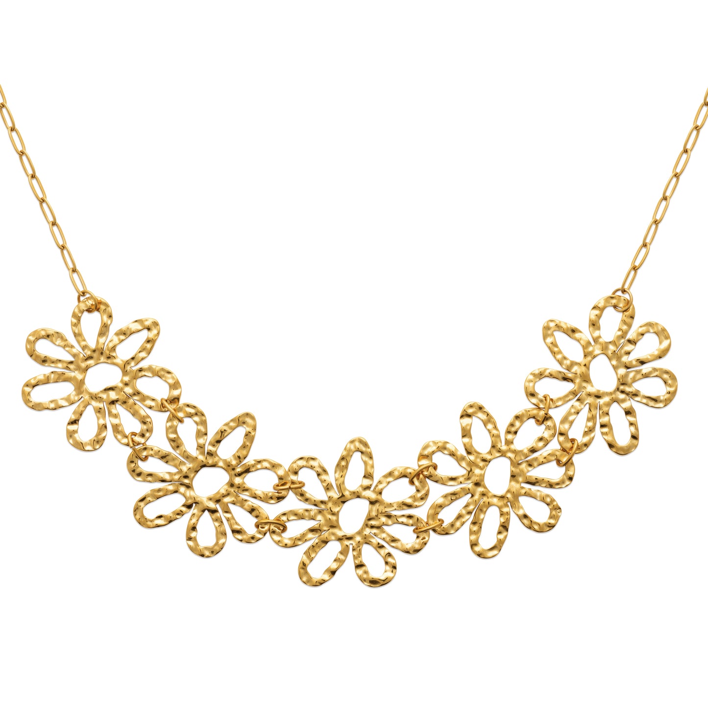 Collier fleurs martelées en acier doré