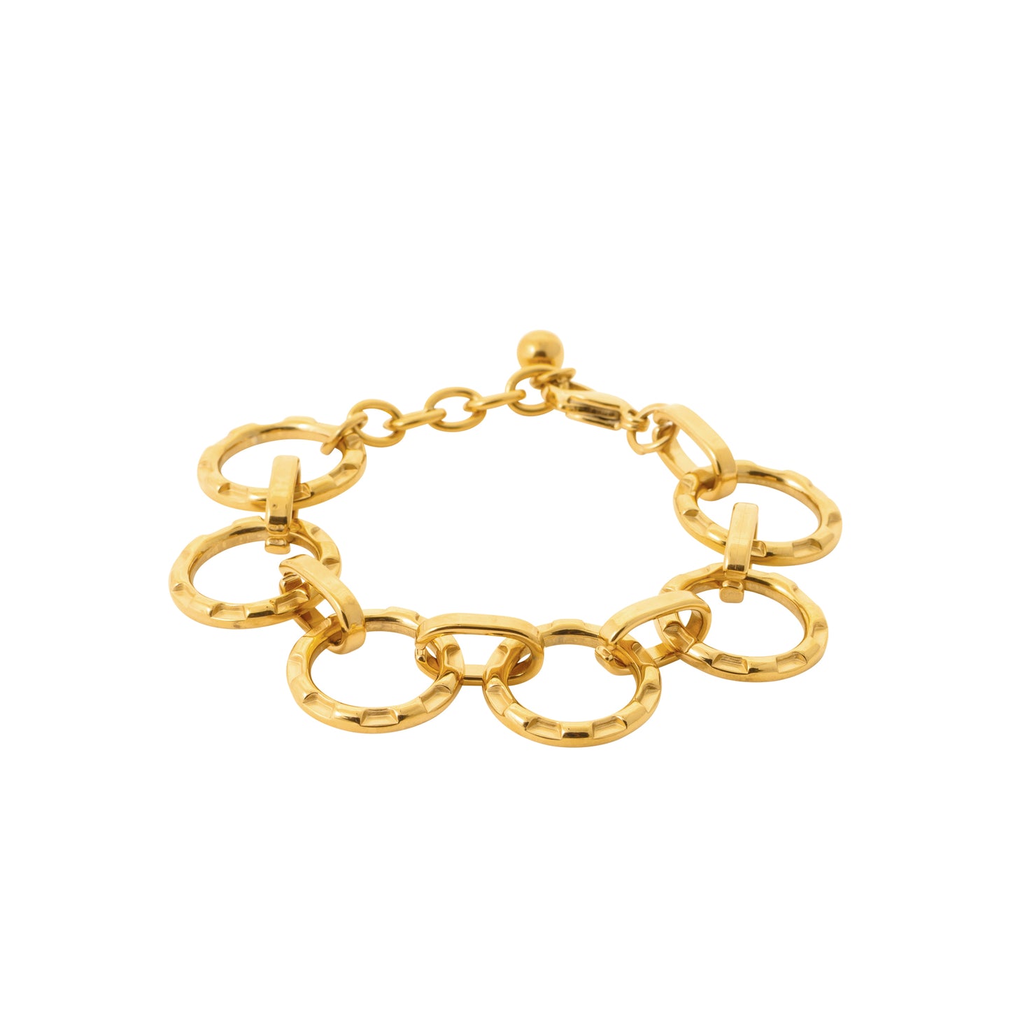 Bracelet maillons ronds martelés en acier doré