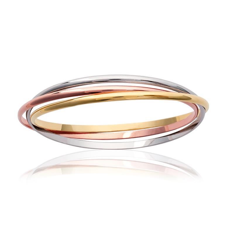 Bracelet joncs entrelacés en argent, plaqué or rose et jaune