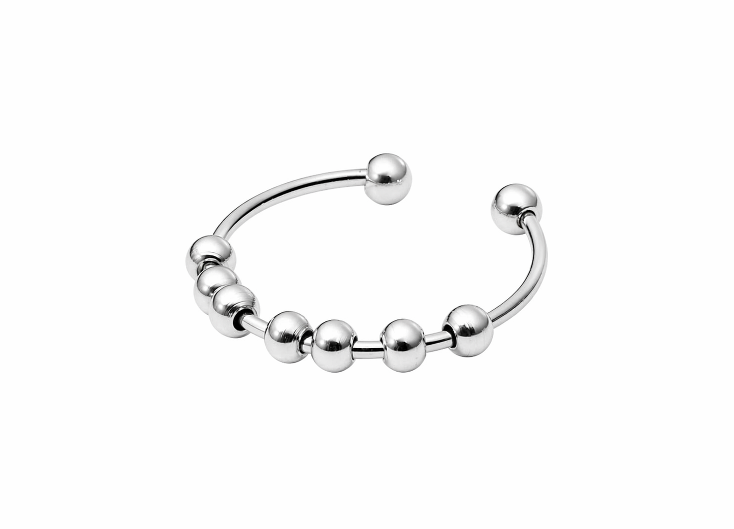 Anneau bague anti-stress avec perles ajustable en argent