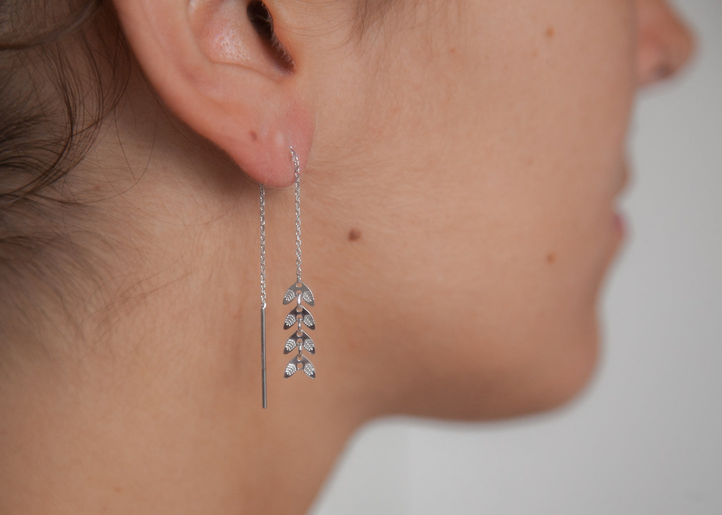 Boucles d'oreilles épi de blé chaîne traversante en argent