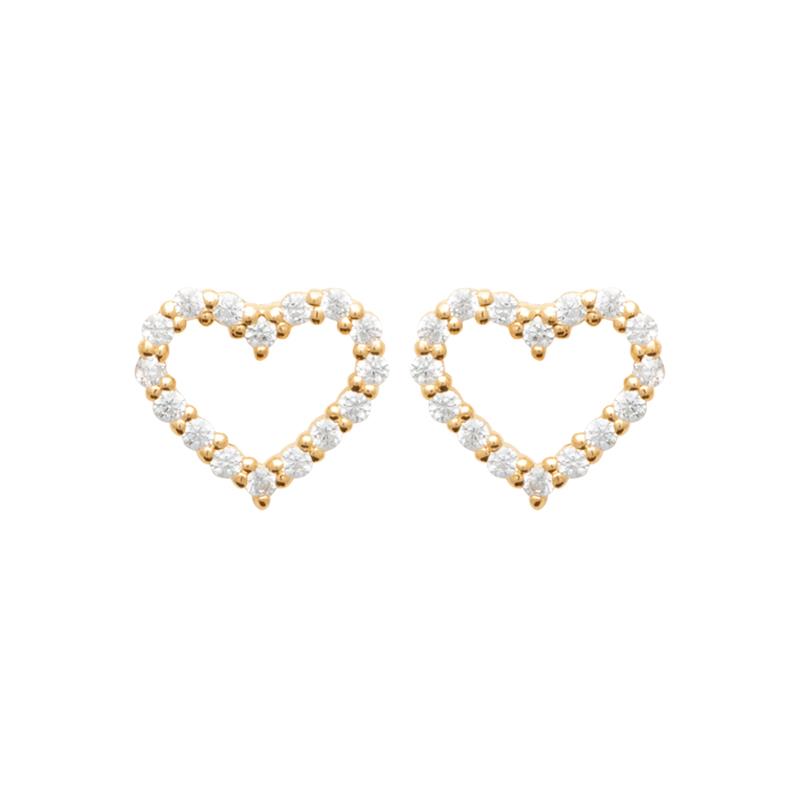 Boucles d'oreilles puce en forme de cœur serties de strass en plaqué or