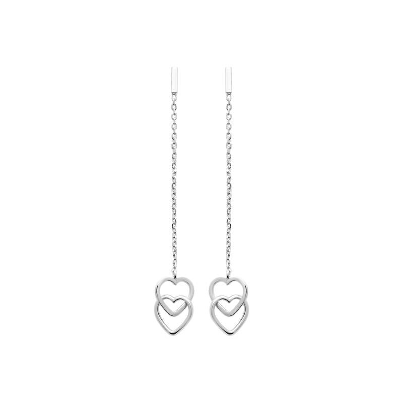 Boucles d'oreilles chaîne 2 coeurs entrelacés en argent