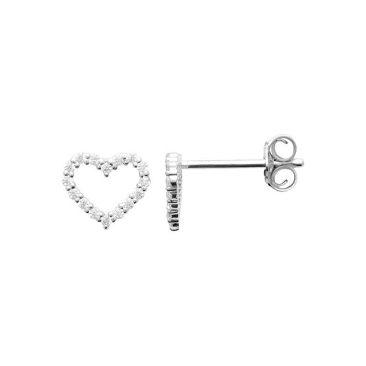 Boucles d'oreilles puces coeur serties de zircons en argent