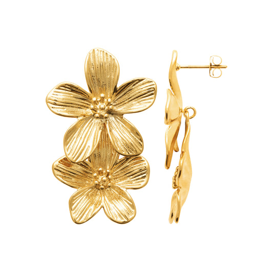 Boucles d'oreilles fleurs en acier doré