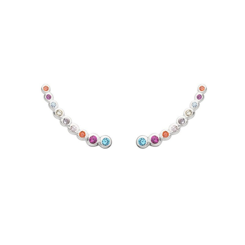 Boucles d'oreilles montantes serties de strass colorés en argent