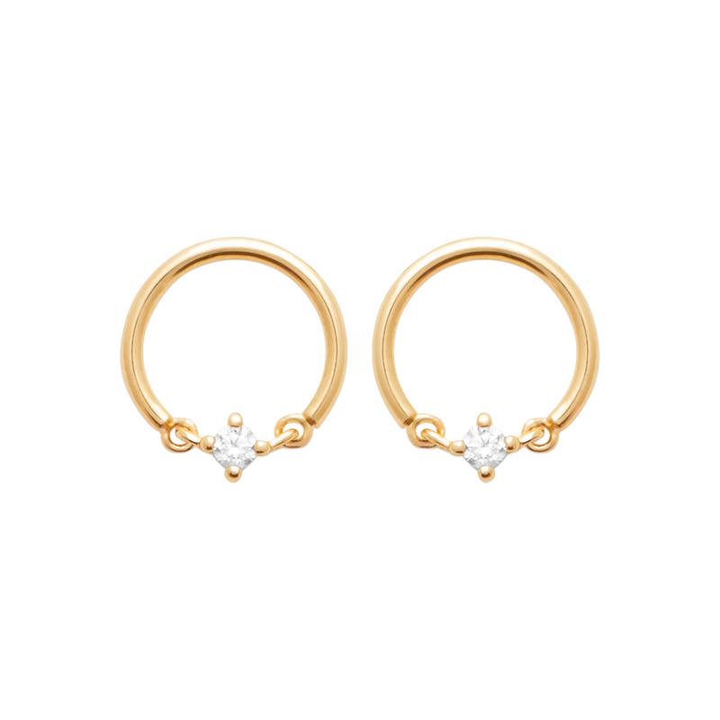 Boucles d'oreilles rond plaqué or serties d'un zircon