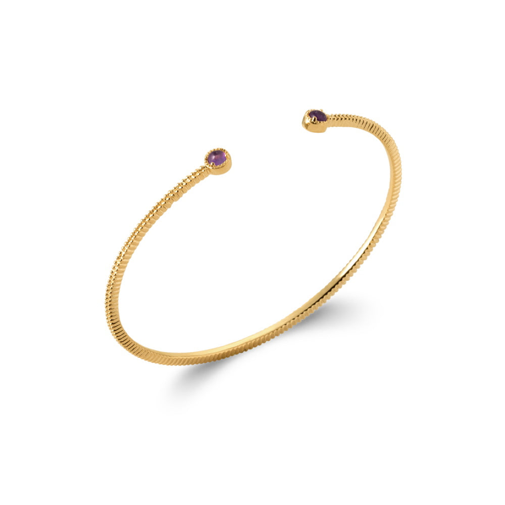 Bracelet jonc ouvert plaqué or serti de pierres d'améthyste