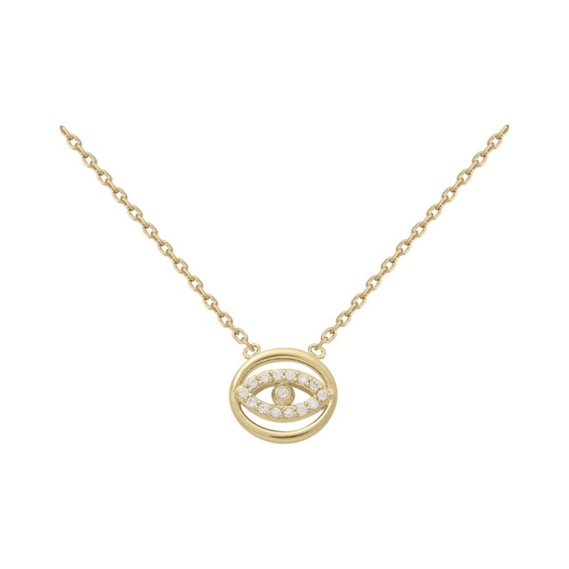 Collier oeil serti de strass plaqué or - Collier porte-bonheur
