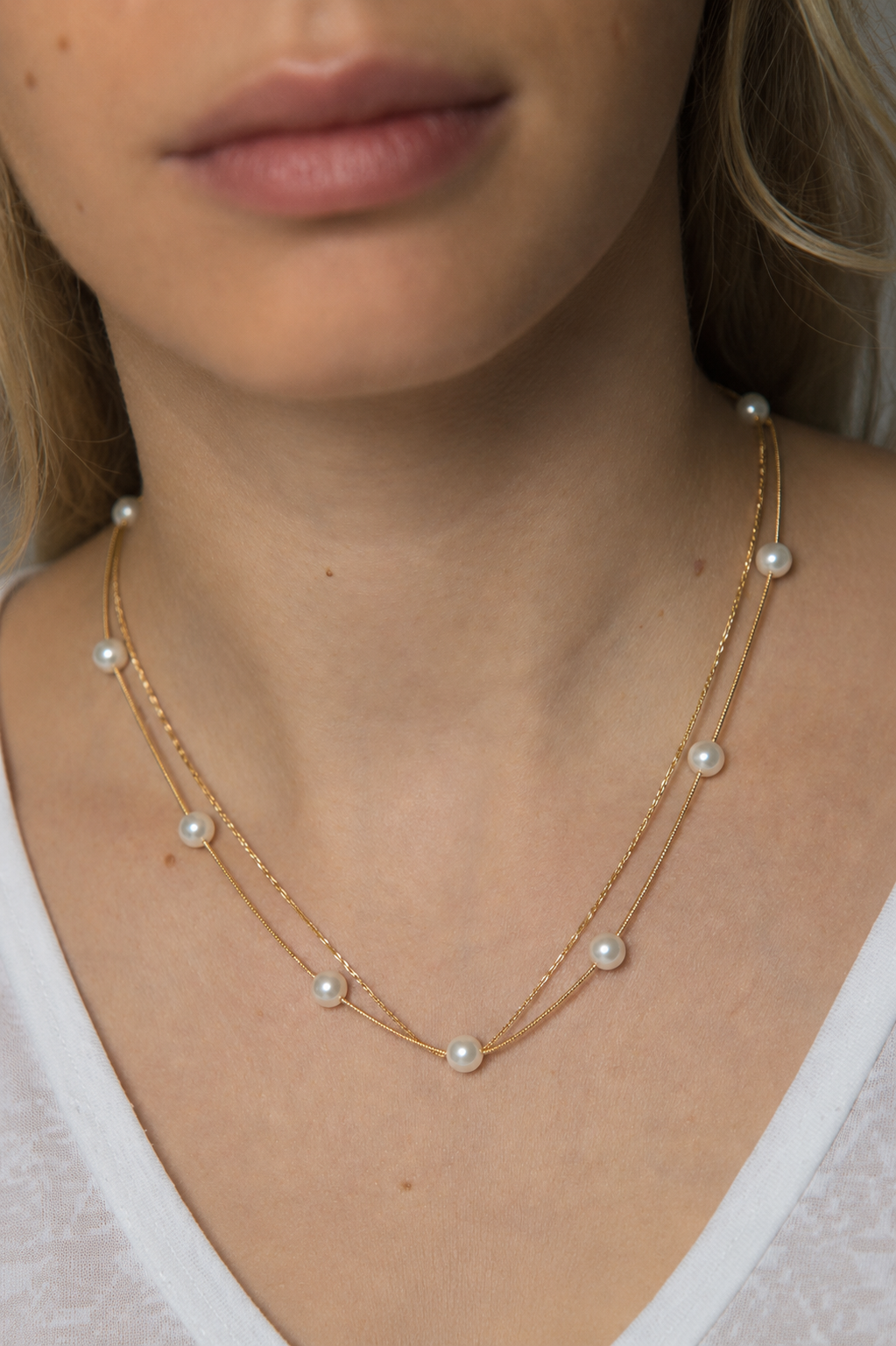 Collier doré à perles en acier inoxydable