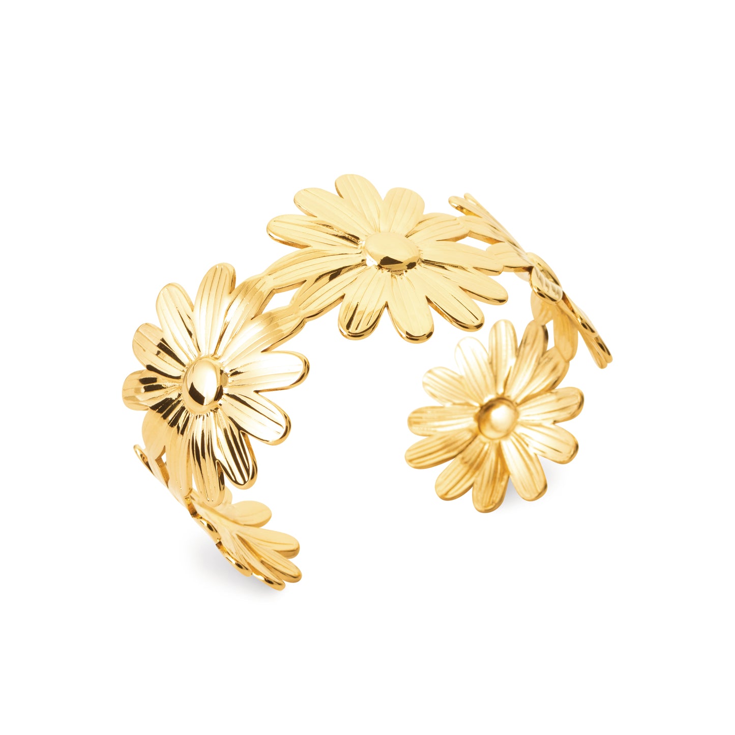 Bracelet jonc doré fleurs de marguerite – acier inoxydable