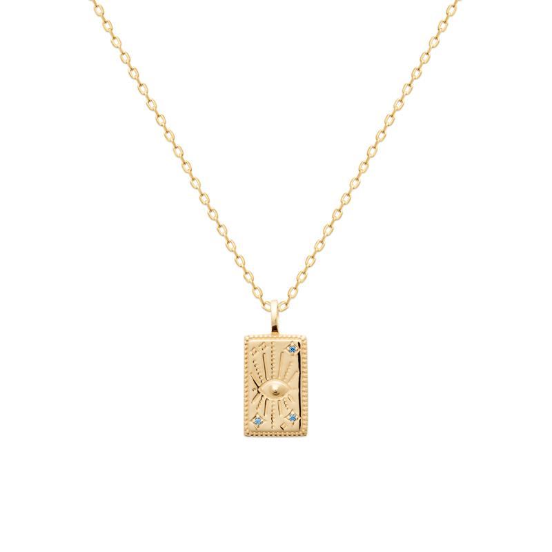 Collier pendentif carte tarot oeil protecteur plaqué or