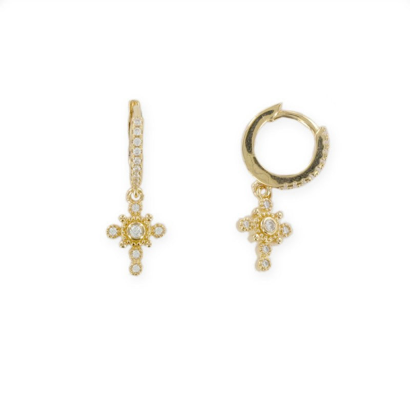 Boucles d'oreilles mini-créoles croix plaqué or