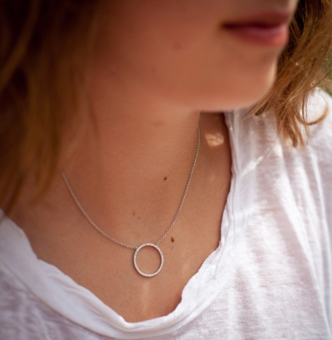 Collier 1 rond en argent massif et zirconium