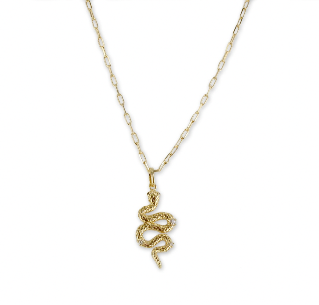Collier pendentif serpent rétro plaqué or