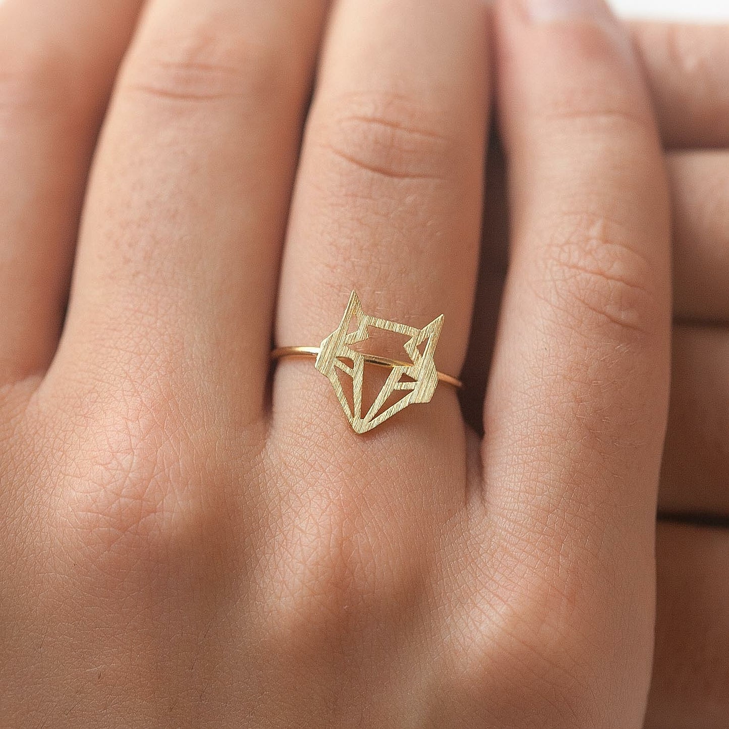 Bague tête de renard origami doré