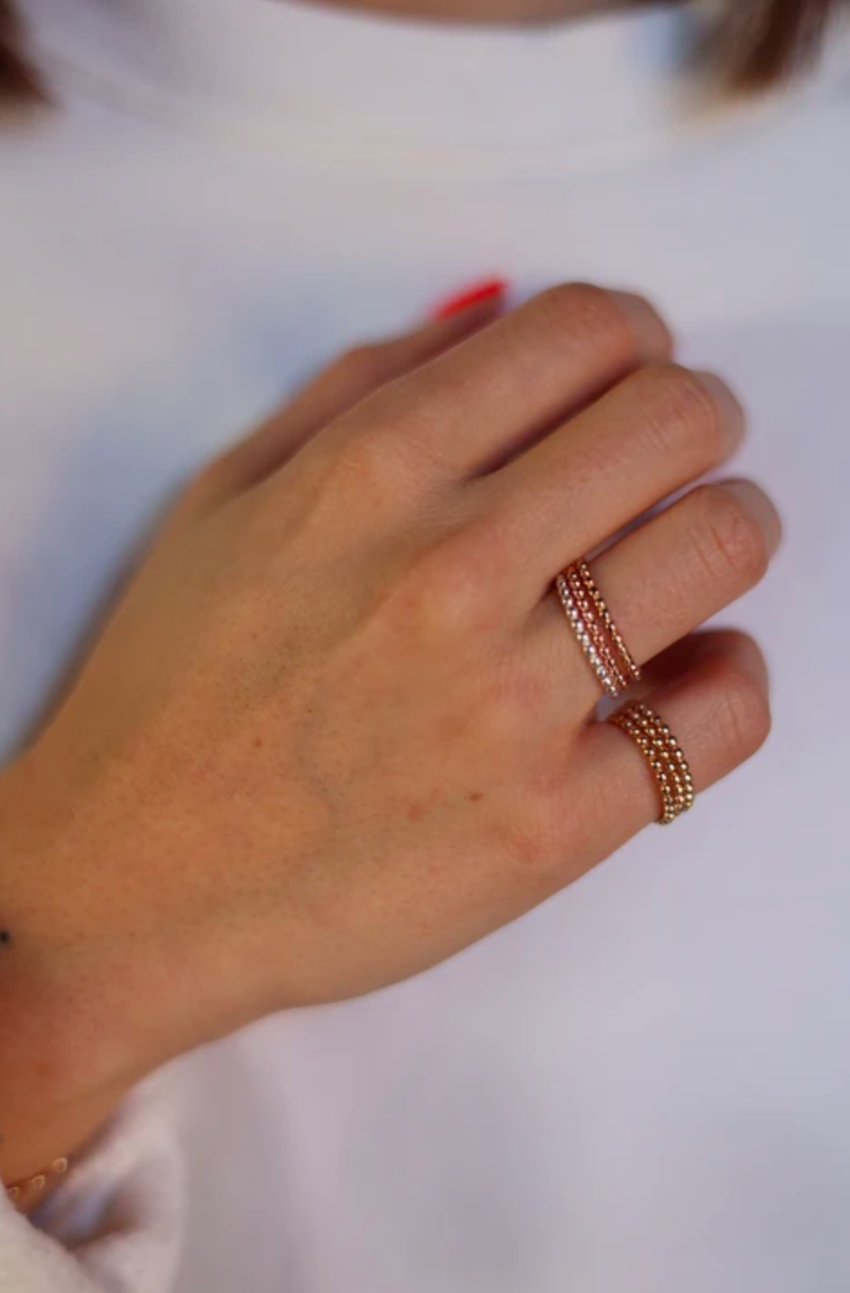 Bague petites boules plaqué or rose