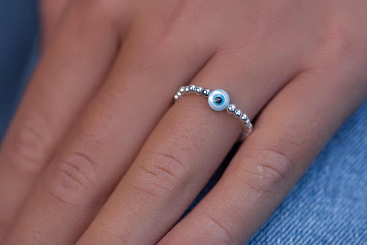 bague oeil bleu en argent