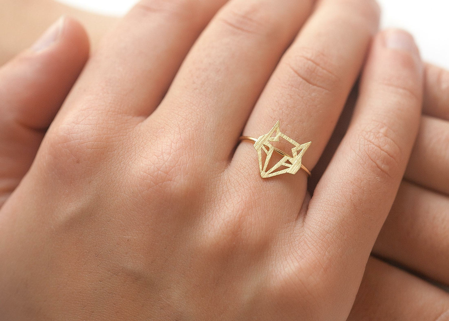 Bague tête de renard origami doré