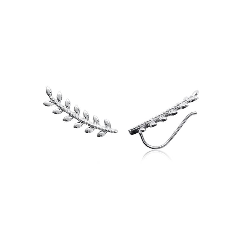 Boucles d'oreilles feuilles de laurier montantes en argent