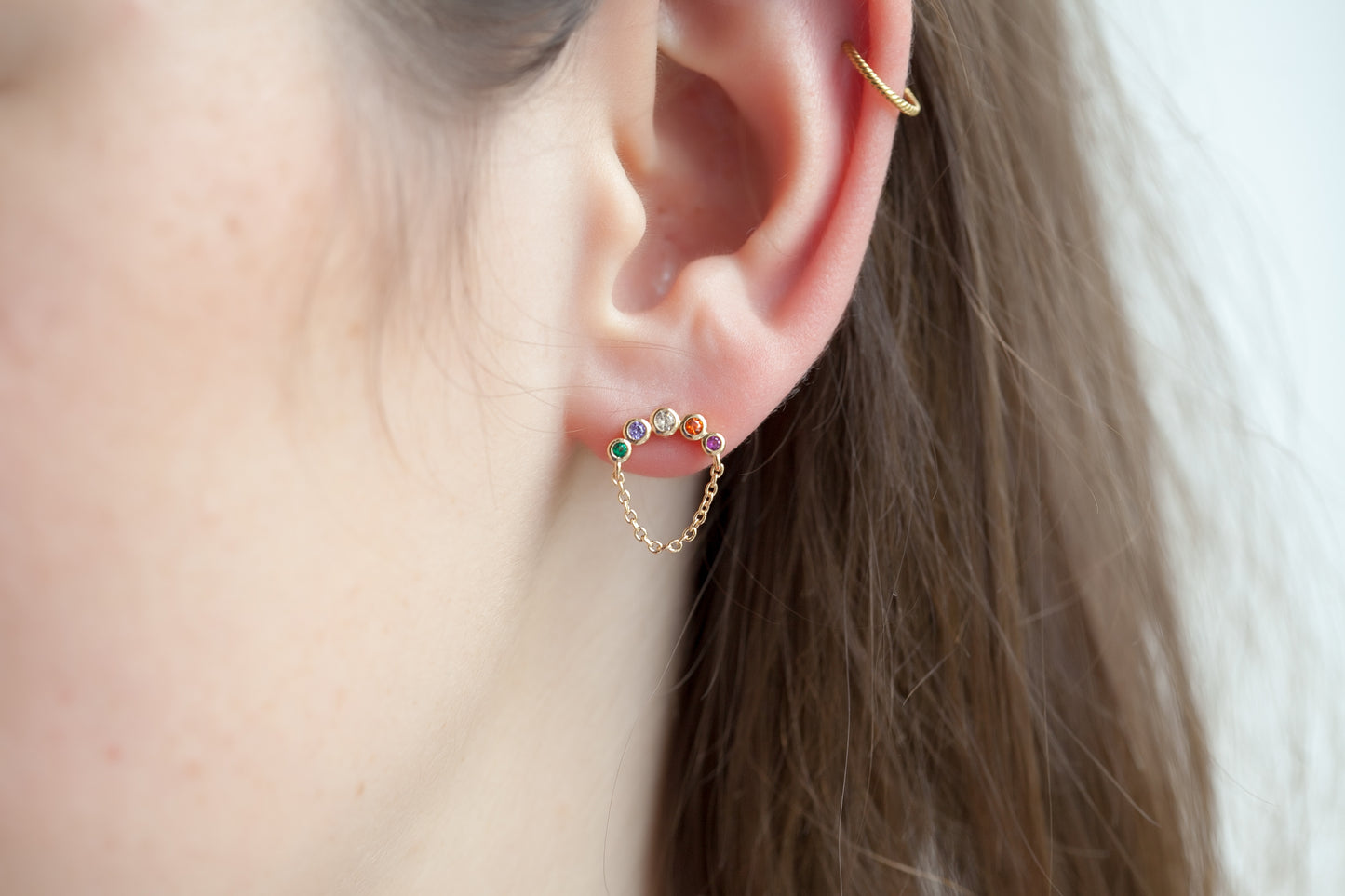 Boucles d'oreilles multicolores chainette plaqué or