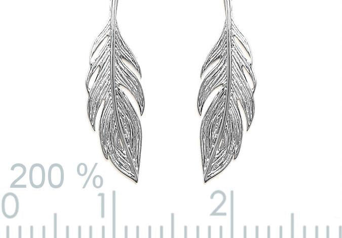 boucles oreilles chaine traversante avec plume en argent