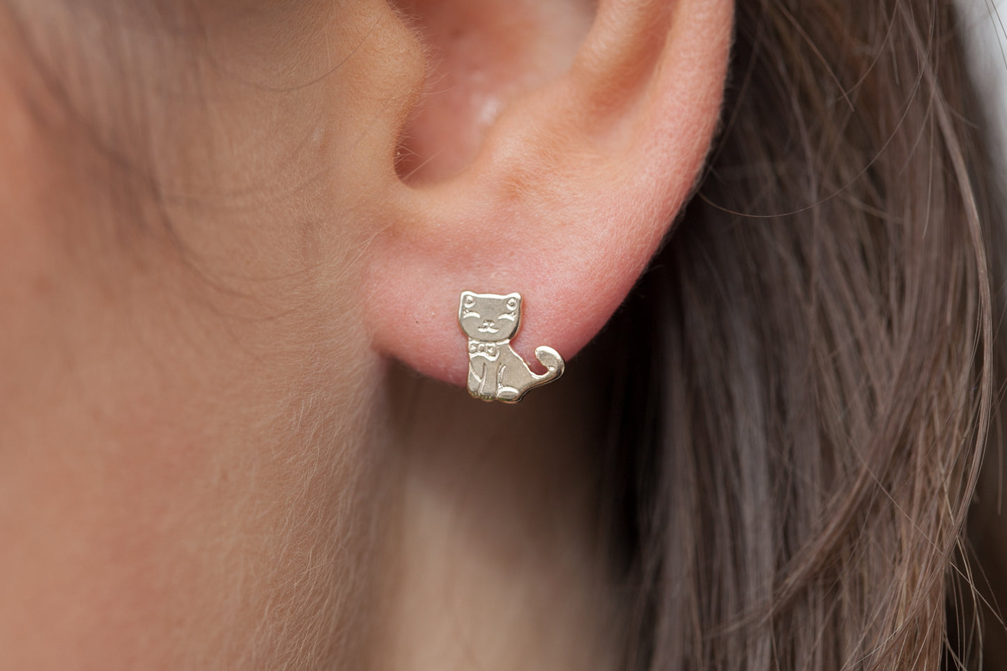 boucles oreilles enfant chat plaqué or