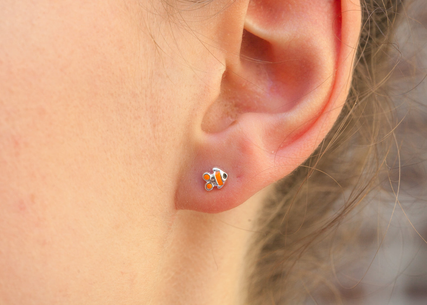 Boucles d'oreilles poisson-clown en argent véritable