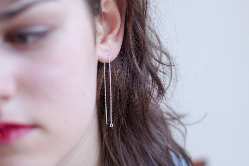 Boucles d'oreilles chaîne traversante en argent véritable