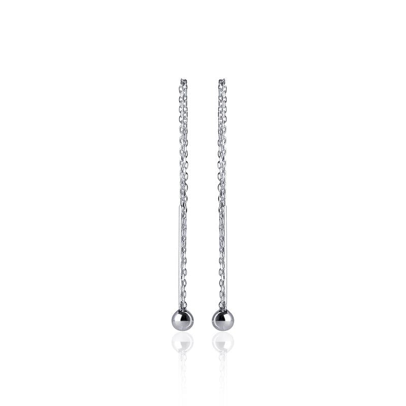 Boucles d'oreilles chaîne traversante avec perle en argent