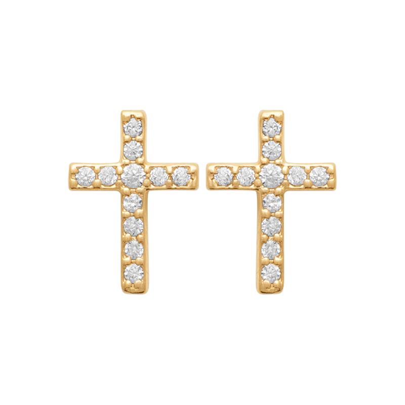 Boucles d'oreilles croix et strass plaqué or