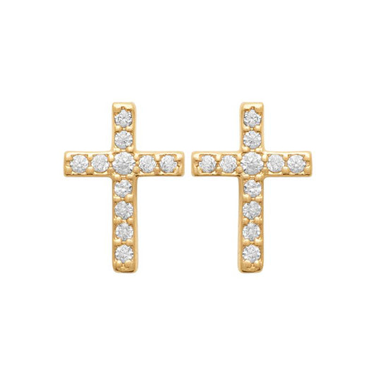 Boucles d'oreilles croix et strass plaqué or