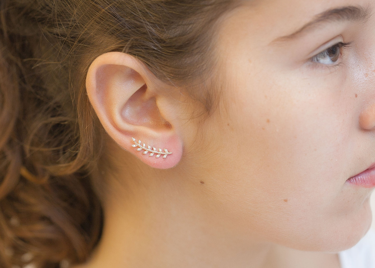 Boucles d'oreilles feuilles de laurier montantes plaqué or rose