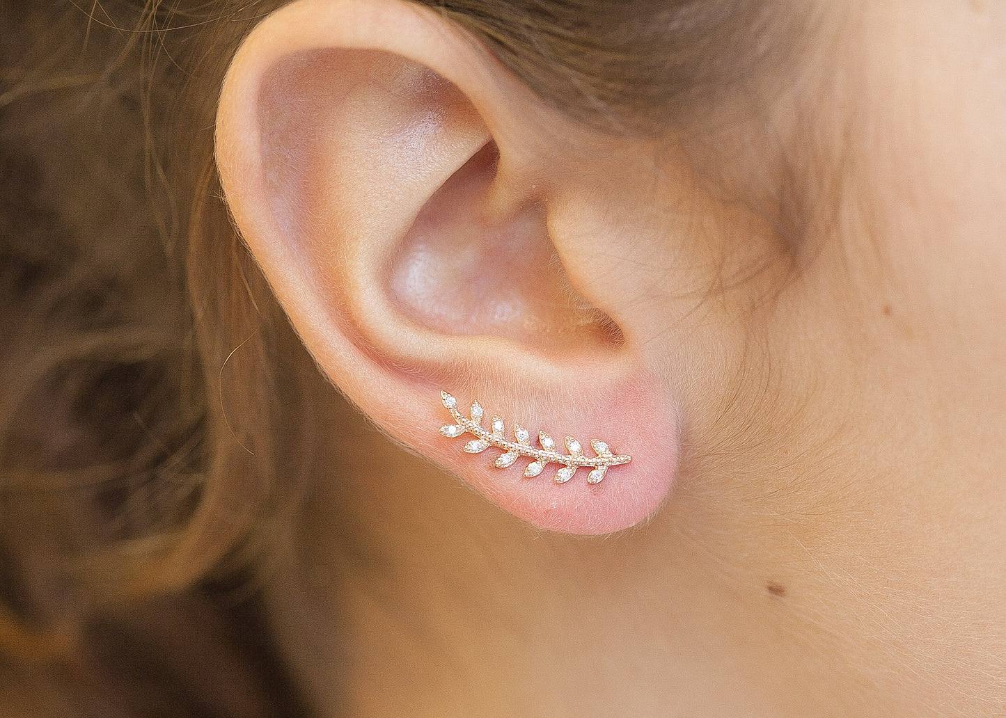 Boucles d'oreilles feuilles de laurier montantes plaqué or rose