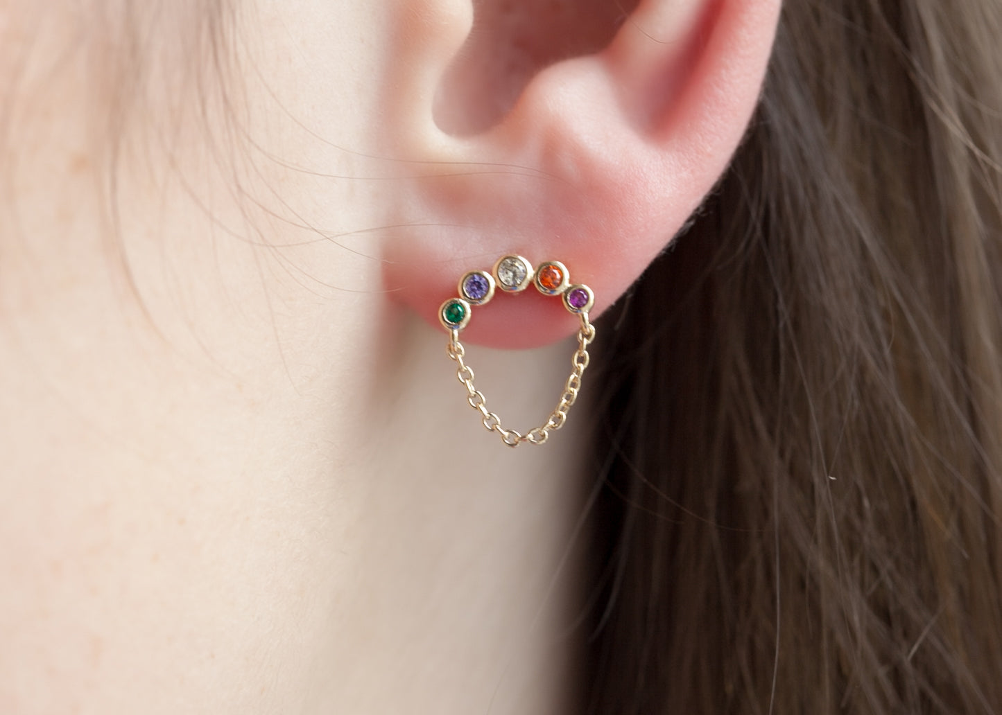 Boucles d'oreilles multicolores chainette plaqué or