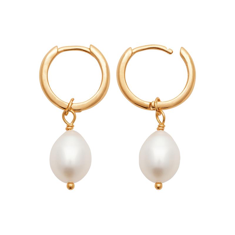 Boucles d'oreilles créoles perles de culture plaqué or 18 Carats