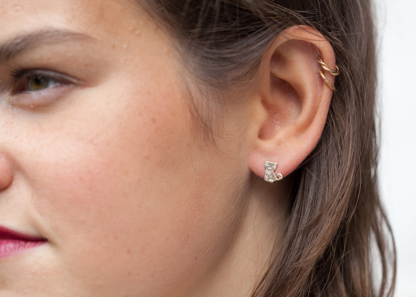 boucles oreilles enfant chat or