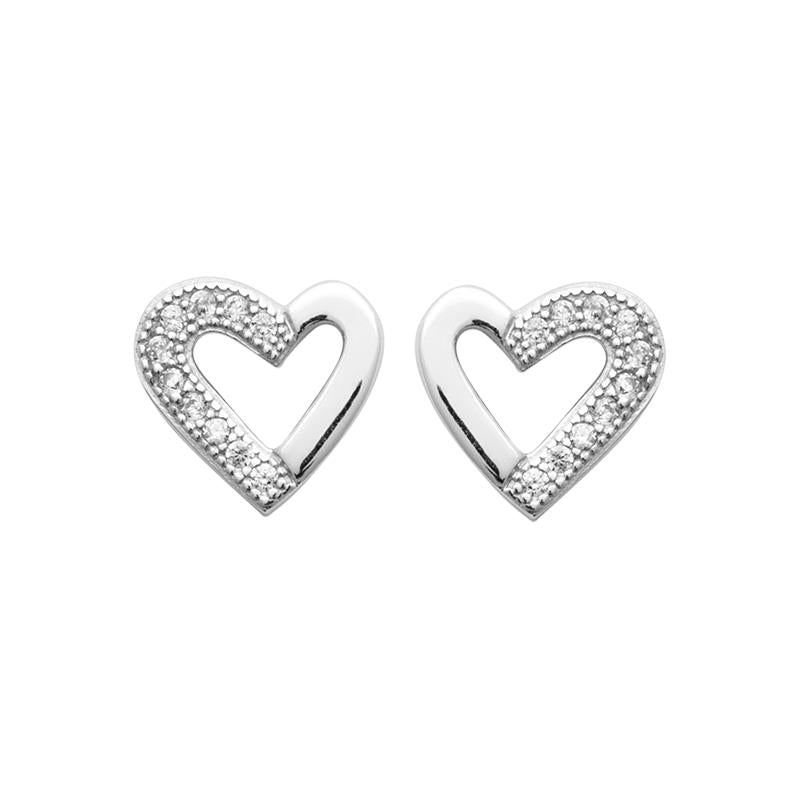 Boucles d'oreilles coeur et strass en argent