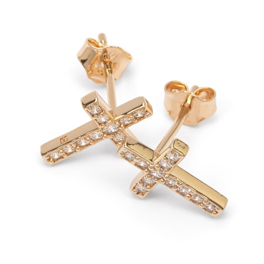 Boucles d'oreilles croix et strass plaqué or