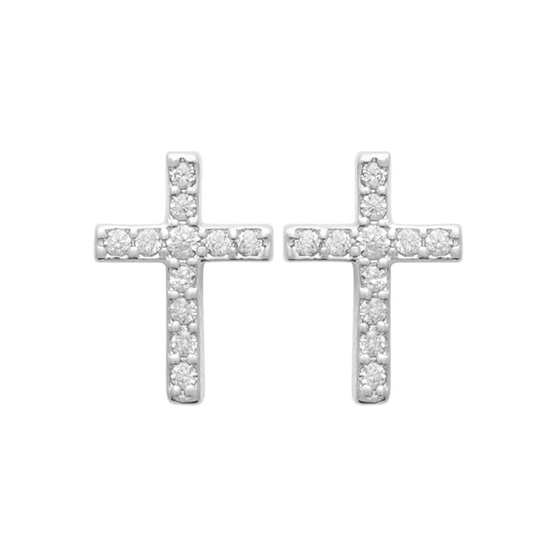 Boucles d'oreilles croix et strass en argent