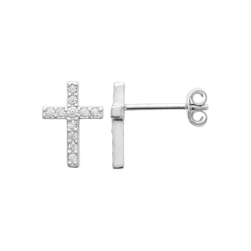 Boucles d'oreilles croix et strass en argent