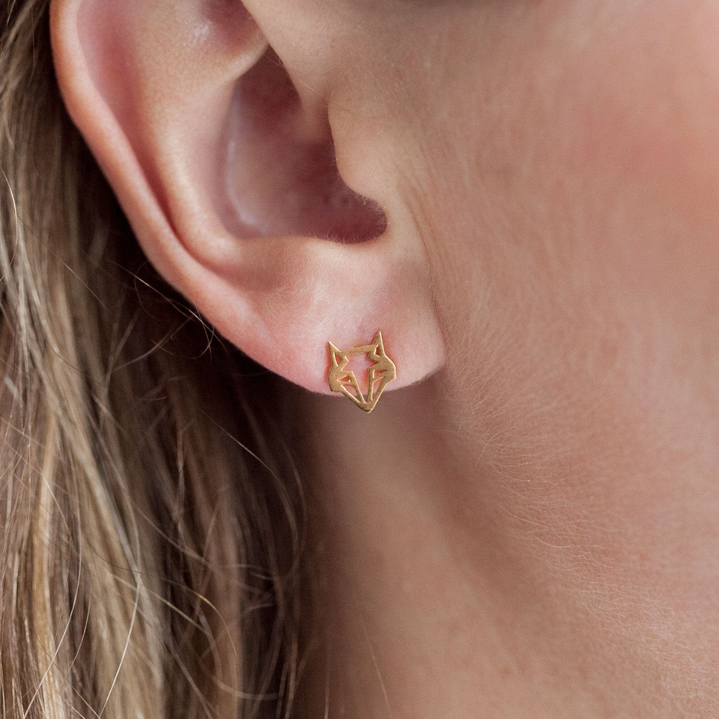 Boucles d'oreilles tête de renard origami doré
