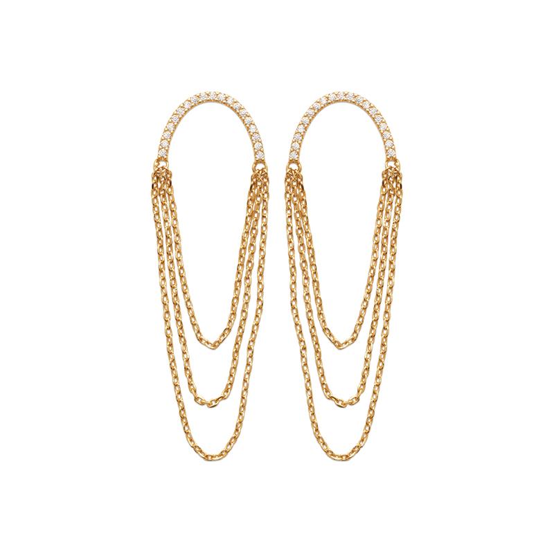 Boucles d'oreilles strass et chainettes plaqué or