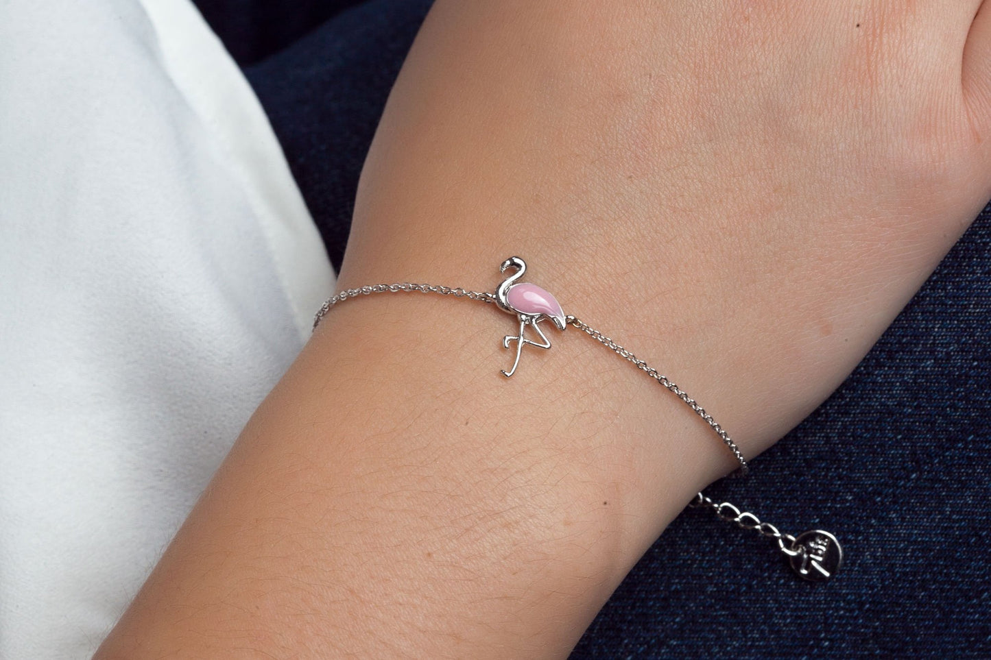 Bracelet flamant rose argenté