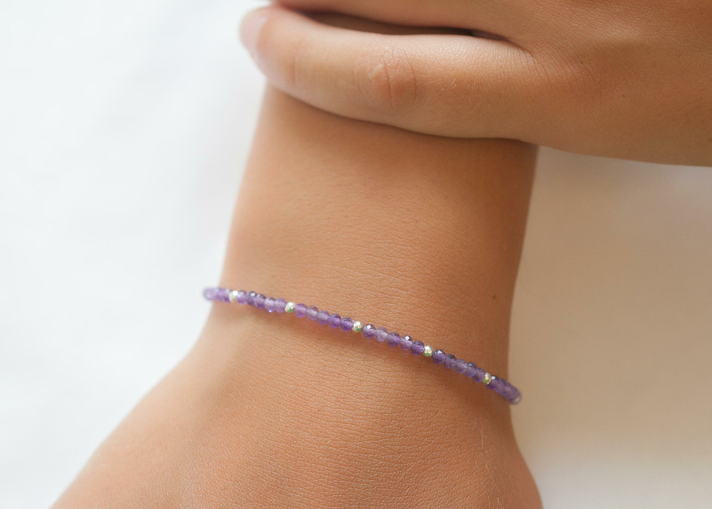 Bracelet perles d'argent et améthyste